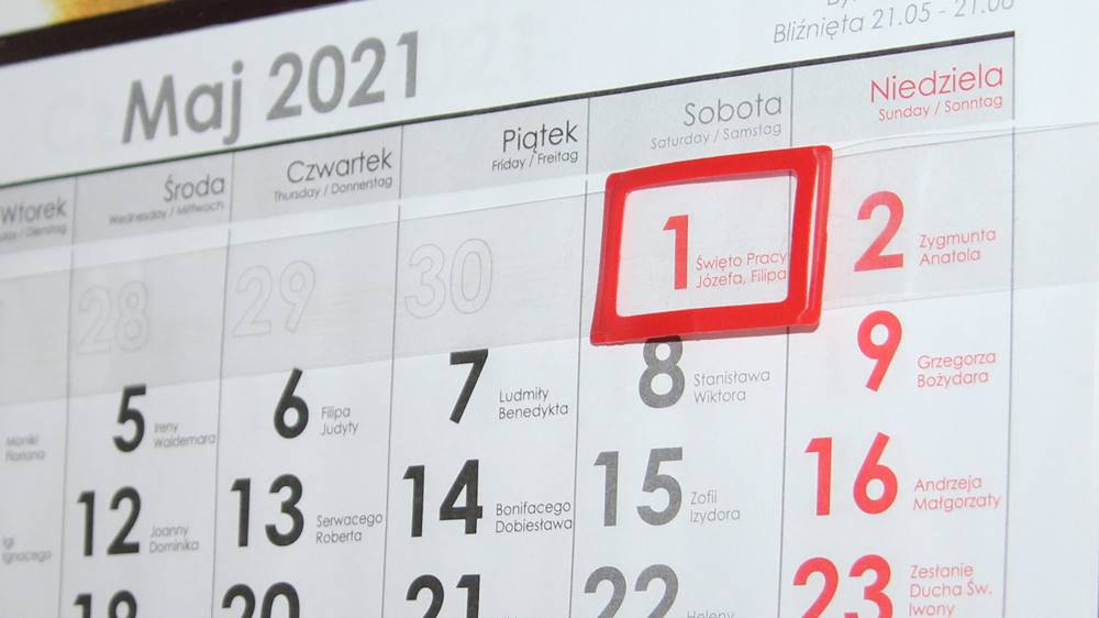 1 maja Swieto Pracy kalendarz