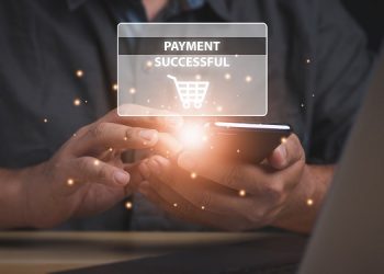 Online payment shopping concept.Businessman online payment on a virtual interface, technology, and innovative, banking.
