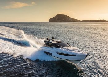 luxury motor yacht in navigation, aerial view
