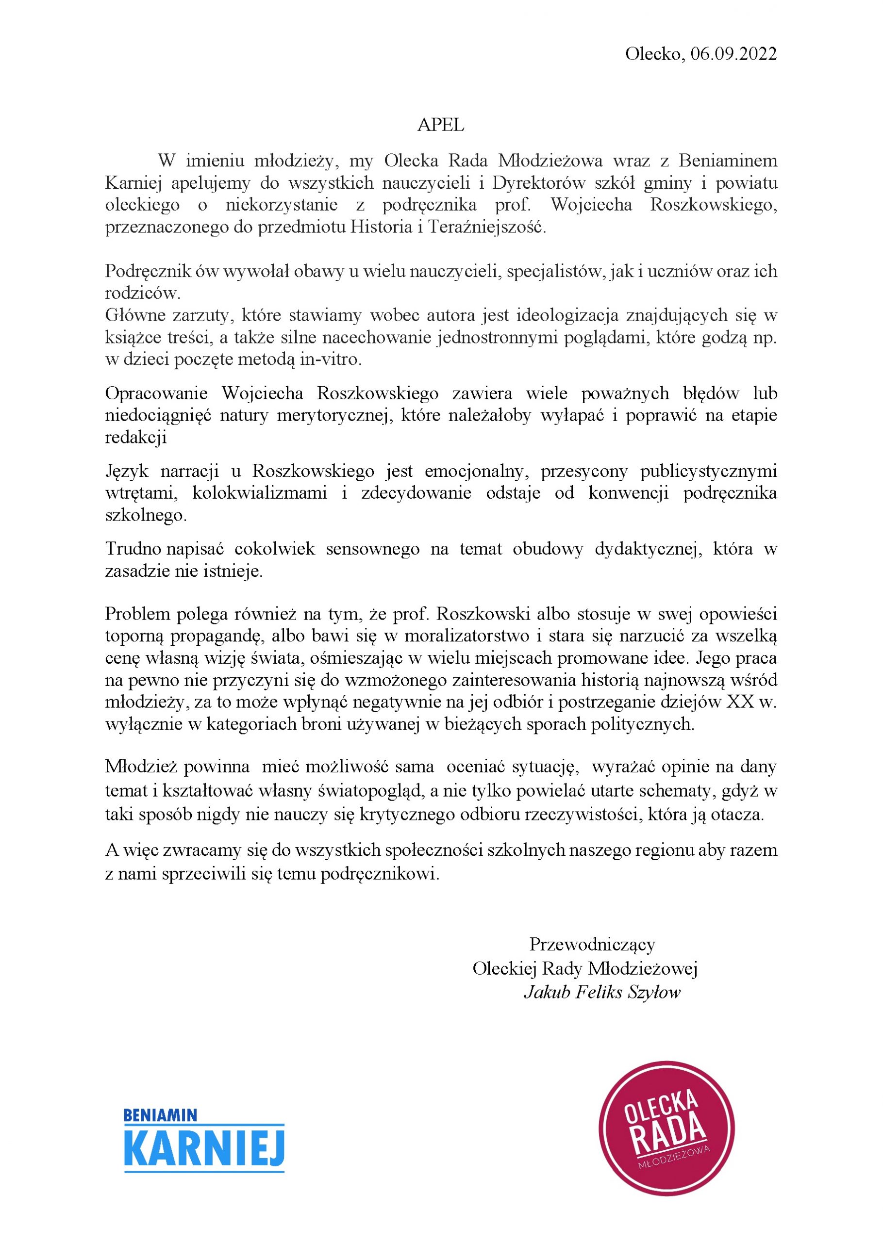 apel Oleckiej Rady Mlodziezowej w sprawie HiT scaled