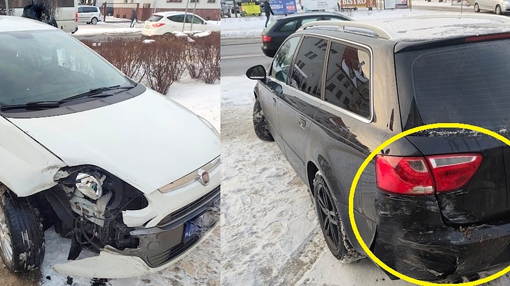 Auta uszkodzone w kolizji na ul. Klementowskiego zdj. KPP w Piszu