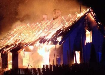 Pożar domu w Maciejowej Woli zdj. KP PSP w Gołdapi