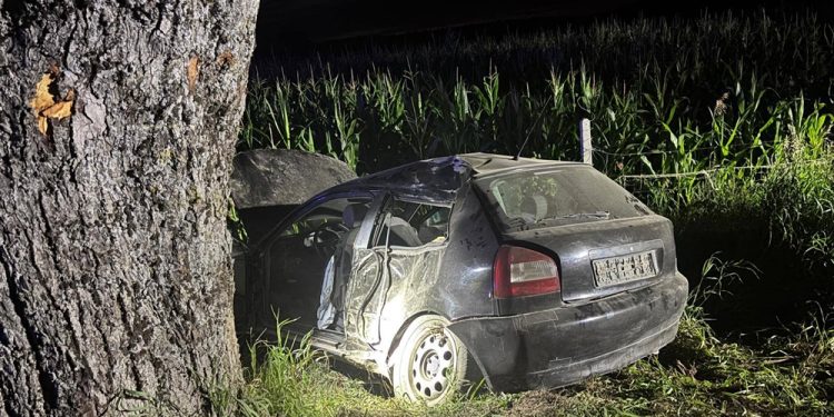 Trzy osoby ranne w wypadku. Za kierownicą 18-latek bez uprawnień 1 zdj. Komenda Powiatowa Policji w Giżycku