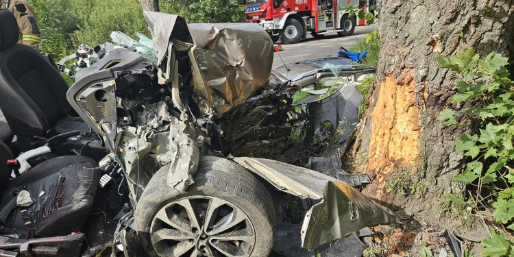 Auto uderzyło w drzewo. Nie żyje 30-latek i niemowlę 1 KPP Bartoszyce