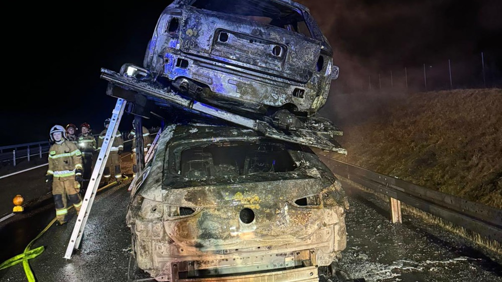 Akcja gaśnicza na trasie S61 5 zdj. OSP KSRG Nowa Wies Elcka 4