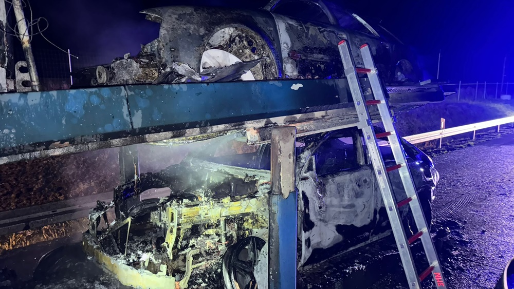 Akcja gaśnicza na trasie S61 3 zdj. OSP KSRG Nowa Wies Elcka 6