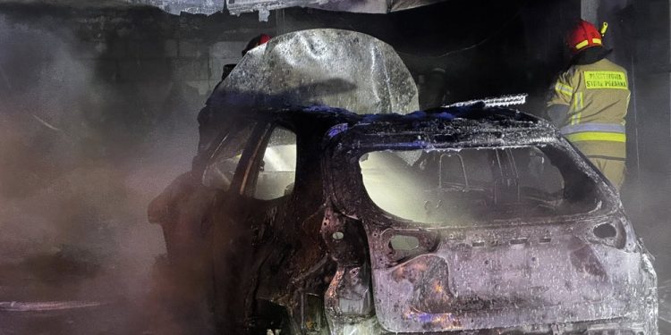 Spłonął garaż i pojazd osobowy 1 zdj. OSP w Nowej Wsi Ełckiej