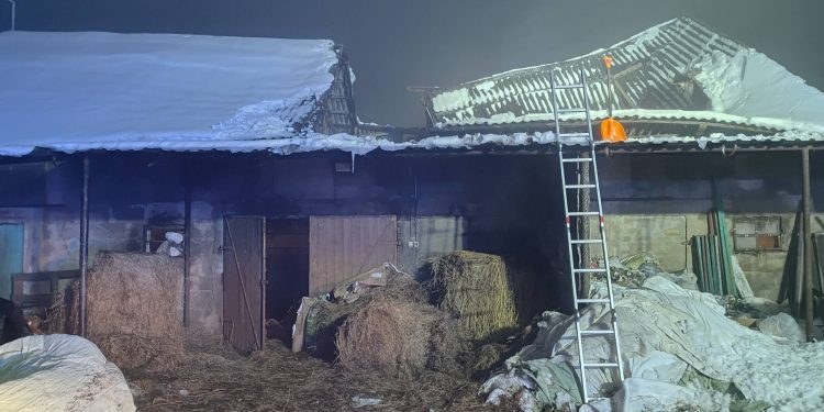 Uwaga na śnieg - runął dach 1 foto: OSP NOWA WIEŚ
