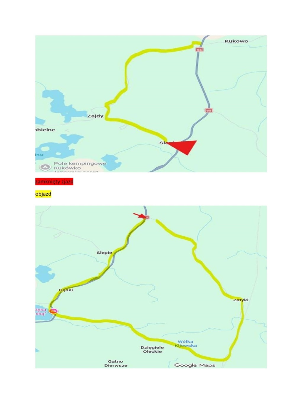 Zjazdy z DK65 tymczasowo zamknięte. Będą objazdy 2 grafika UM w Olecku