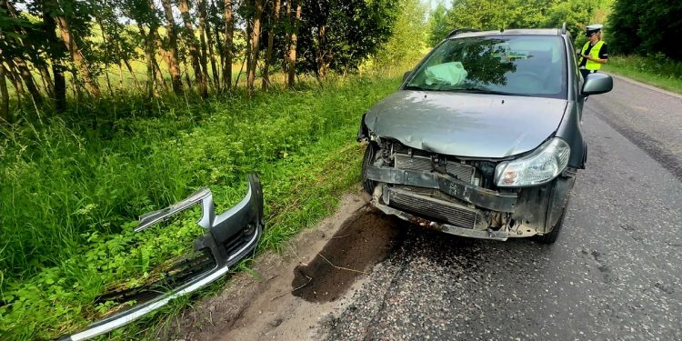 Dzik wbiegł na drogę. Doszło do kolizji 1 Fot. KPP Olecko