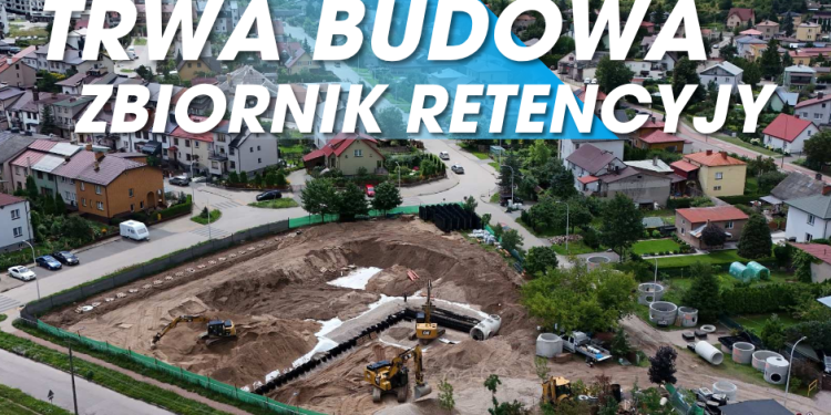 Trwa budowa zbiornika retencyjnego przy ul. Olsztyńskiej 1 Źródło: UM Suwałki