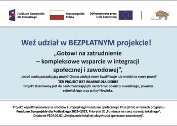 Gmina Szypliszki przedłuża nabór do projektu „Gotowi na zatrudnienie – kompleksowe wsparcie w integracji społecznej i zawodowej” 2 Aktywizacja plakat A3 02 1 glowna