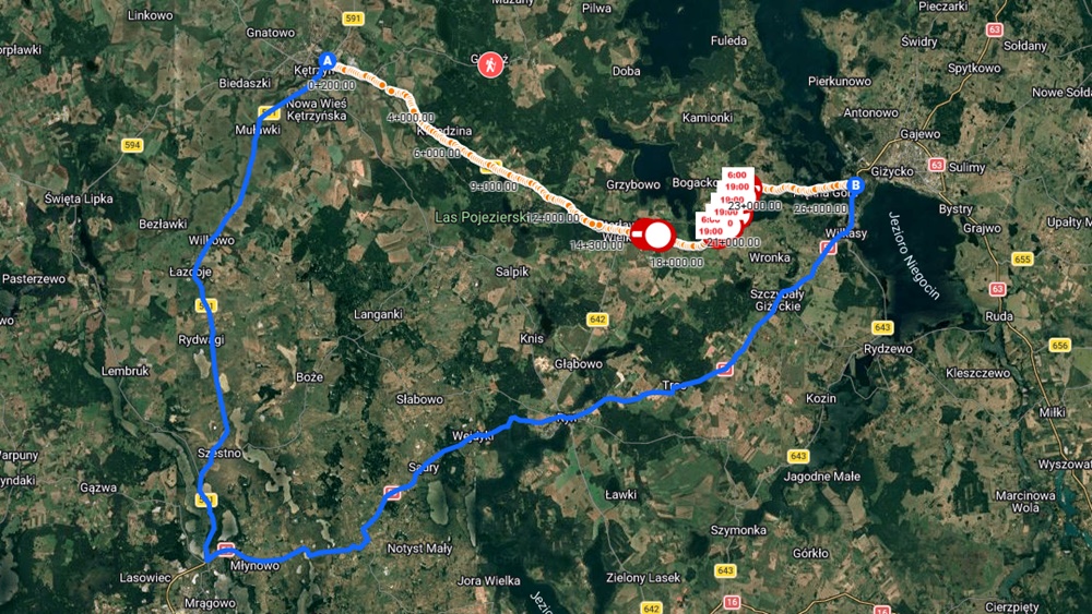 Szereg utrudnień na trasie Kętrzyn - Giżycko 2 mapa